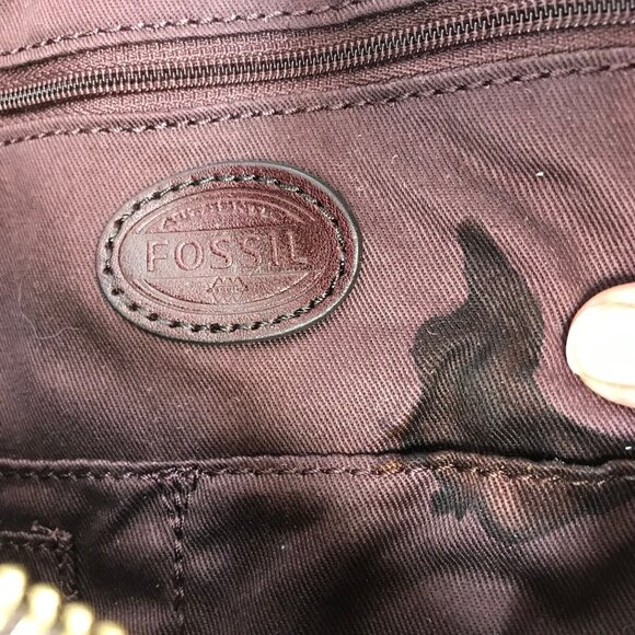 FOSSIL Sydney Burgundy Leather Double Handle Large Tote Bag Zip Top - Picture 12 of 14